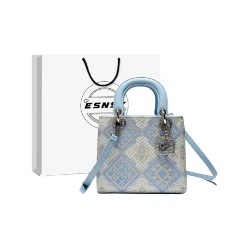 ESNSY Тибетская парча Ткань с кожаными вставками Сумка Стандартная Женская Синяя