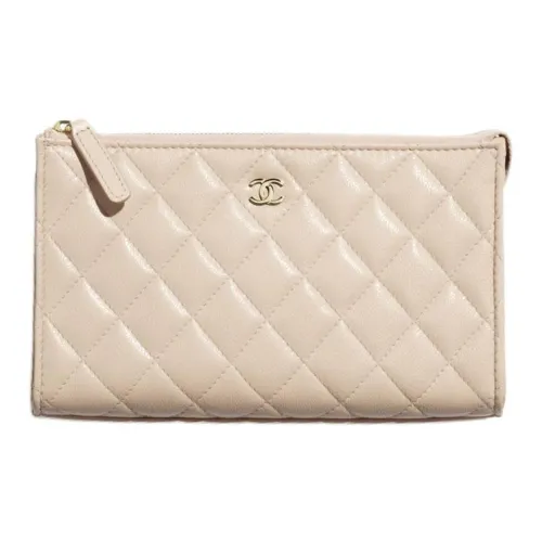 CHANEL Телячья кожа с текстурой Клатч Маленький Женский Бежевый