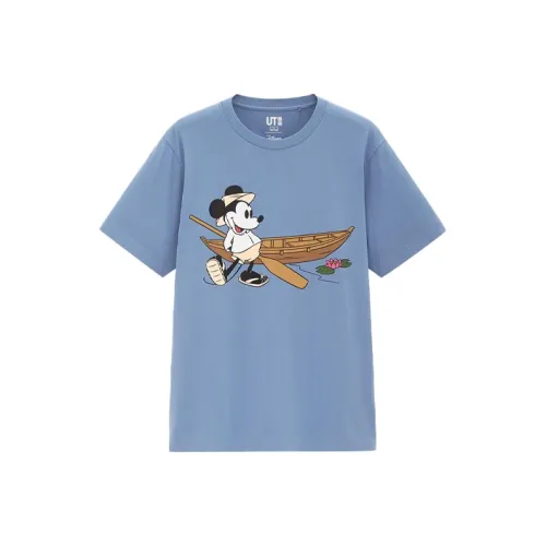 UNIQLO Дисней Co Бренд Небесно-голубой Унисекс Футболка
