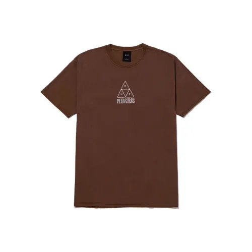 Huf X Pleasures Круглый вырез Облегающий Прямой крой Короткий рукав Т-рубашка Мужская Коричневая