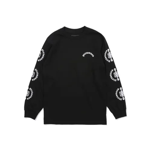 PLEASURES Прямой крой Длинный рукав Т-рубашка Унисекс Черный