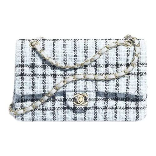 CHANEL Твидовая ткань и золото металлическая сумка через плечо женская светло-синяя