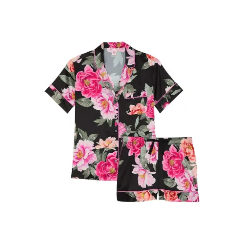 Victoria's Secret Pajama Комплект Женский Черный Цветок С Принт