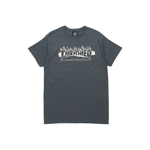 Thrasher Прямой крой T-рубашка версия для США унисекс серый черный