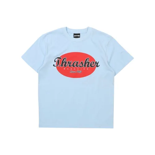 Thrasher Прямой крой T-рубашка Японская версия Унисекс Синий