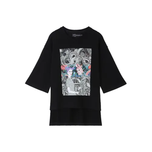 Acupuncture x Sasha Прямой крой Рукав 3 4 T Рубашка Мужская Черная