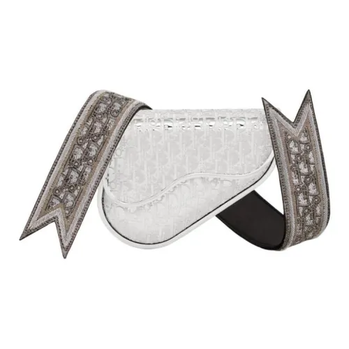 DIOR Корова Кожа Saddle Сумка Sling Сумка Сумка через плечо Mini Мужская Серебряная