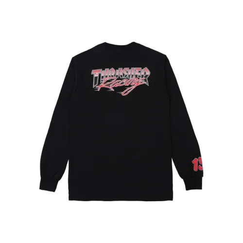 Thrasher Прямой крой Длинный рукав Т-рубашка Версия для США Унисекс Черный