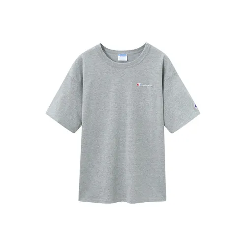 Champion Круглый вырез Свободный крой Прямой крой Короткий рукав Футболка Версия для США Унисекс Серый