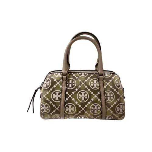 TORY BURCH T Monogram Полиамид Сетка Маленькая Цилиндрическая Сумка Сумка через плечо Женская Хаки и Дынный