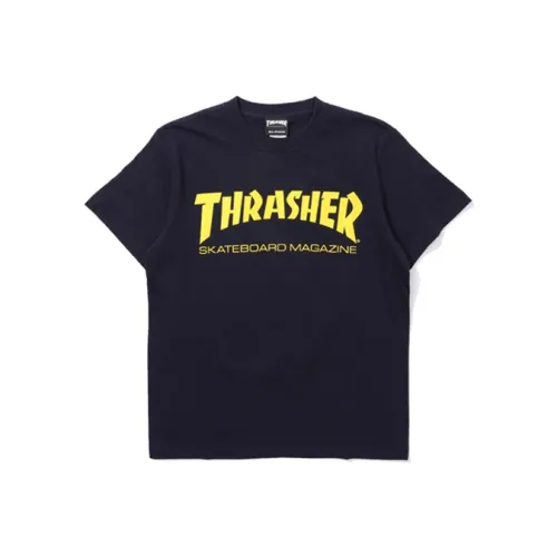 Thrasher Прямой крой T-рубашка Японская версия Унисекс Темно-синий
