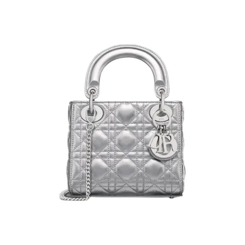 DIOR Lady Dior Телячья кожа Сумка Lady Dior Сумка на одно плечо Мини Women's Silver
