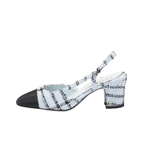 CHANEL 25S Грубый каблук Высокие каблуки 6,5 см Женские Светло-синий