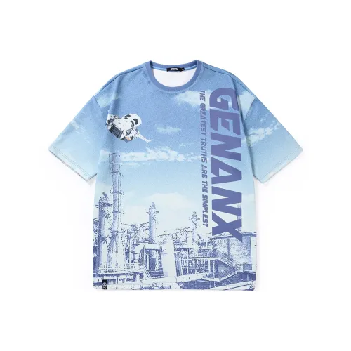 GENANX Прямой крой рукав длиной до локтя рубашка T унисекс серо-синий