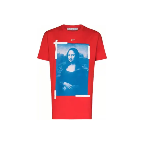 Off Белый Mona Lisa series Красный Мужская T-рубашка