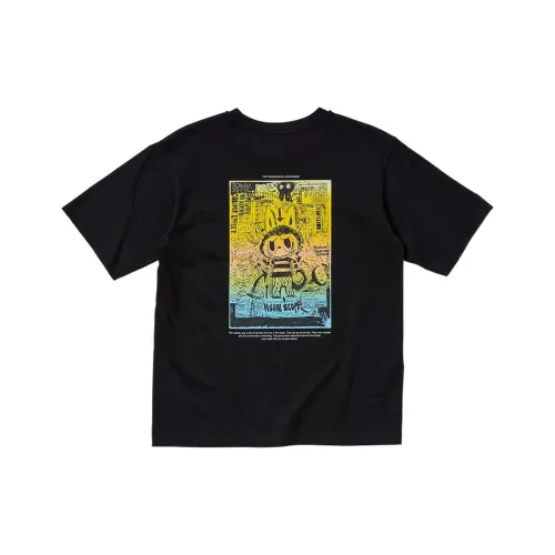 UNIQLO x POP MART Коллаборация Круглый вырез Облегающий Прямой крой Короткий рукав Т-рубашка Унисекс Черный