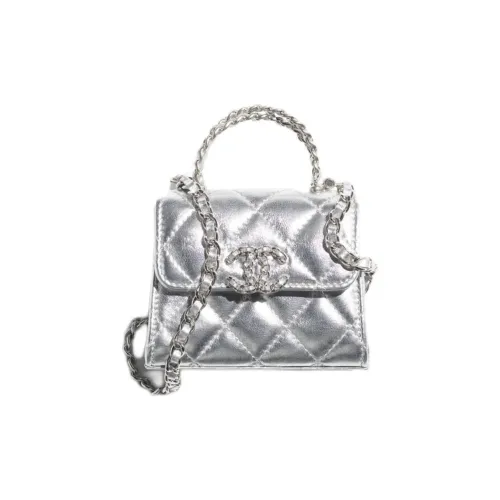 CHANEL Металлик Телячья кожа Сумка через плечо Сумка Women's Silver