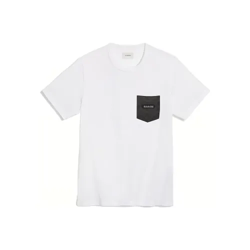 COACH Logo Letter Pocket Round Neck Pullover Short Sleeved T Shirt Men's White