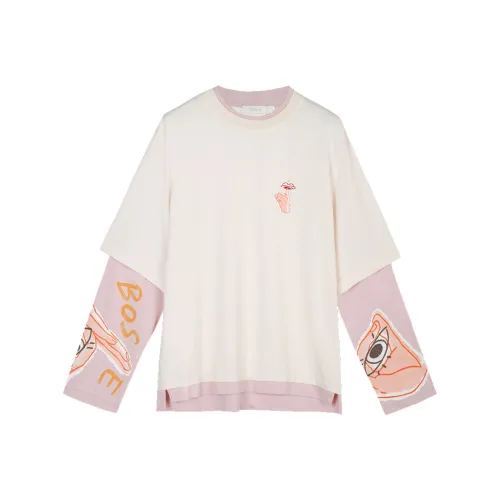 Bosieagender Прямой крой Длинный рукав Т-рубашка Унисекс