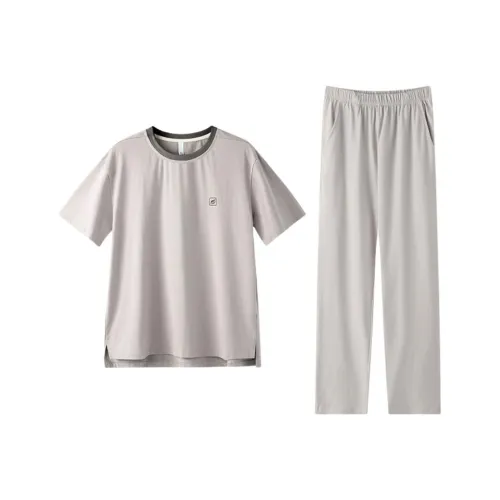 ZAO FU NIAO F392 Мужской пуловер, короткий рукав, рубашка и штаны, серый, мужской комплект пижам