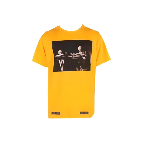 Off Белый SS21 Рукав с оборванным плечом T-рубашка Унисекс Желтый