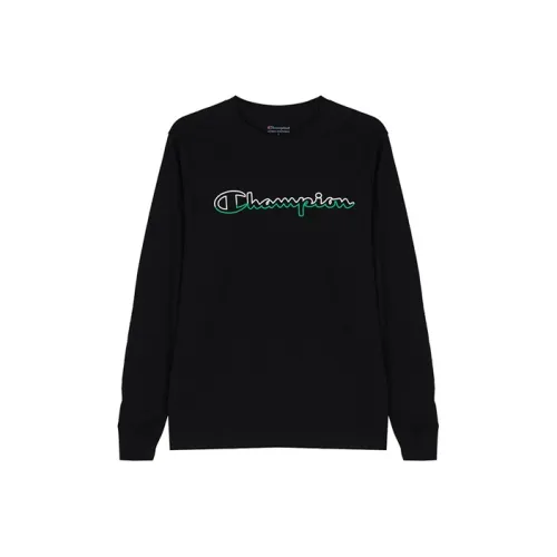 Champion Прямой крой Длинный рукав Т-рубашка Версия для США Унисекс Черный