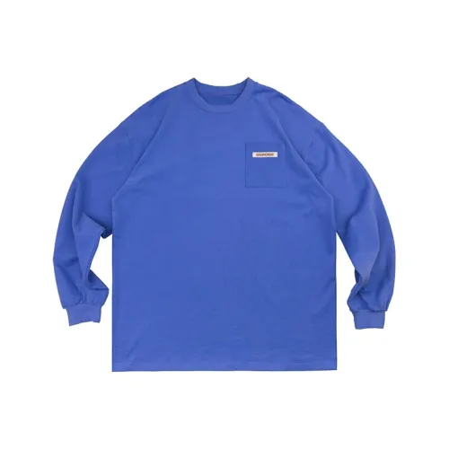 GAONCREW Прямой крой Длинный рукав Т-рубашка Унисекс Синий
