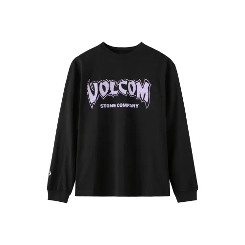 VOLCOM Круглый вырез Свободный крой Прямой крой Длинный рукав Т-рубашка Мужская Черная