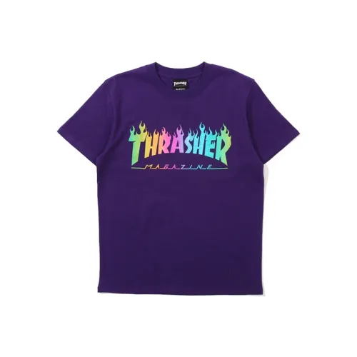 Thrasher Прямой крой T-рубашка Японская версия Унисекс Фиолетовый