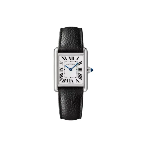 Cartier TANK DE Солнечный кварцевый механизм женские часы 25,5 мм серебристый циферблат корпус из нержавеющей стали кожаный ремешок
