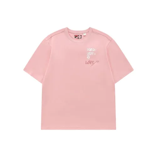 FILA FUSION Рукав с оборванным плечом T-рубашка Унисекс Юность Розовый