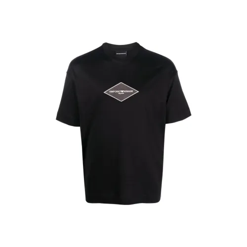 EMPORIO ARMANI Буква Logo Вышитая Круглый вырез Короткий рукав Т-рубашка Т-рубашка Мужская Черная