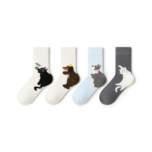 PRIMEET Носки Crew Женские 4 упаковки милый дизайн с питомцами Hug