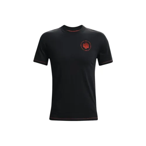 Under Armour Круглый вырез Облегающий Прямой крой Короткий рукав Т-рубашка Мужская Черная