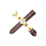 Импортная телячья кожа ★ Коричневый с белой строчкой - Золотая застежка-бабочка