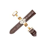 Импортная телячья кожа ★ Коричневый с белой строчкой - Розово-золотая застежка-бабочка