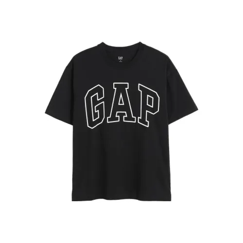 GAP совместная брендированная футболка с оборванным плечевым рукавом унисекс черная