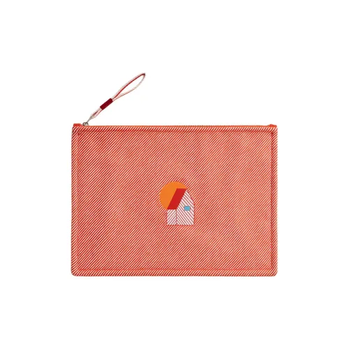 HERMES Les Cabanes Шерсть Клатч Женский Оранжевый