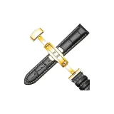 Импортная телячья кожа ★ Черный с белой строчкой - Золотая застежка-бабочка