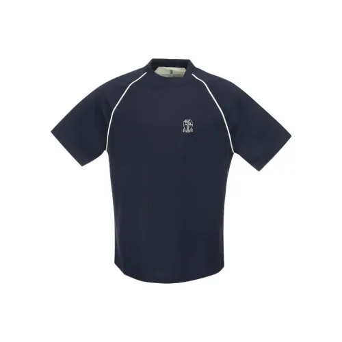 BRUNELLO CUCINELLI Темно-синие мужские футболки T