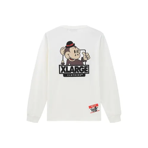 XLARGE Прямой крой Длинный рукав Т-рубашка Унисекс Белый