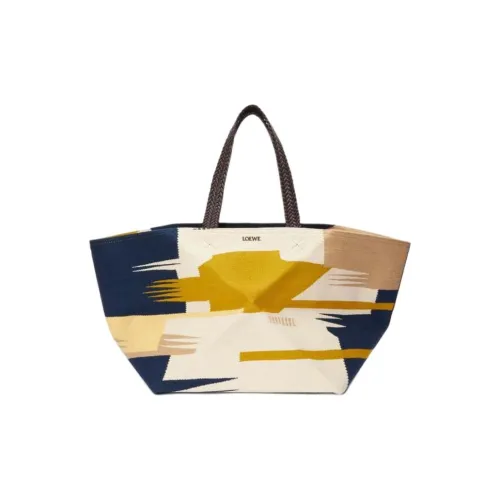 LOEWE Puzzle Fold Холст Тоут Сумка Сумка для покупок Сумка Экстра-большая Женская Многоцветная