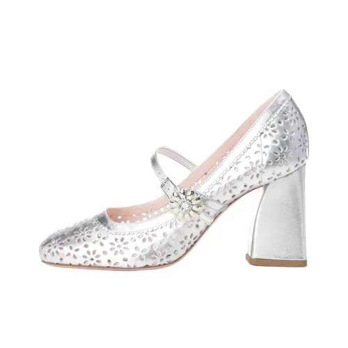 Roger Vivier Tres Vivier Туфли Мэри Джейн с грубым каблуком 8,5 см женские серебряные