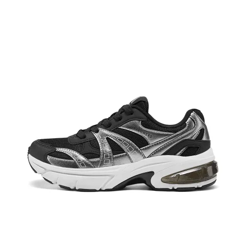 Skechers Shadow Low Топ Толстая подошва Кроссовки Женские Черные Серебряные