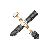 Импортная телячья кожа ★ Черный с белой строчкой - Розово-золотая застежка-бабочка