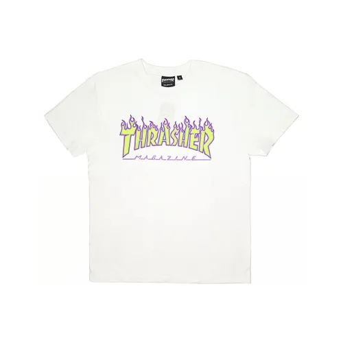 Thrasher Рукав с спущенным плечом T-рубашка Унисекс Белая Японская версия