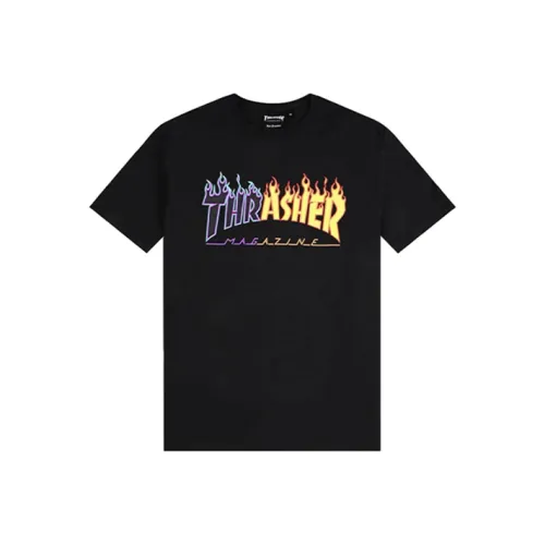Thrasher Прямой крой T-рубашка Японская версия Унисекс Черный