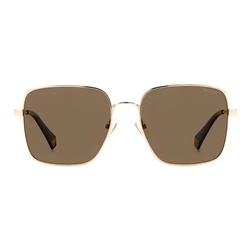 Polaroid Нержавеющая сталь Квадратные Солнцезащитные очки Женские Золотые