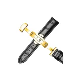 Импортная телячья кожа ★ Черная кожа с черной нитью - золотая застежка-бабочка