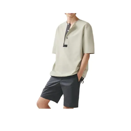 HERMES Color Block Casual Crew Neck Pullover Short Sleeved Shirt Men's Green